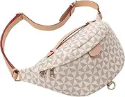 [Ciclkwde] Crossbody Sling Bag for Women Fanny Pack with Adjustable Strap Large Opening Two-Way Zipper Closure Chest Bag Trendy Checkered Belt Bag for Daily Shopping Travel, Apricot white, Stylish