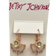 Betsey Johnson Dangle Drop Earrings Enamel Faux Pearl Butterfly Laver Back New
