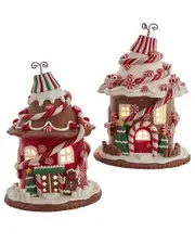 Kurt Adler Set Of 2 7.5in Candy Gingerbread House With C7 Bulb Ornaments