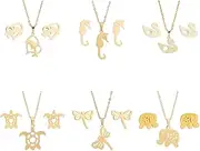 [UNICRAFTALE] 12Pcs 6 Sets Cute Animal Jewelry Set Golden Sea Turtle Chain Necklace Dolphin Stud Earrings Fashionable Thin Chain Necklace Birthday s for Woman Daughter, Stainless Steel