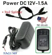 AC 100V-240V Converter 12V 1.5A Adapter DC Power Supply + 1F to 2M Splitter