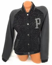 Victoria Secret LOVE PINK Bling Varsity Jacket Leopard Animal Print Size S