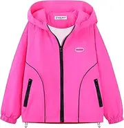 [WELAKEN] Girls Lightweight Jacket Water-Resistant Windbreaker Hooded Rain Coats with Pockets