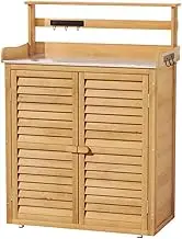 Gardeon 3-Tier Outdoor Storage Cabinet, 120cm Tall Wooden Cupboard Tool Box Garden Shed Shelving Storages Bench Tools Chest Organiser Home Furniture Garage Setting, Lockable Shelves Natural