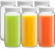 AYHOJIO Glass Juice Bottles, 16 oz With Caps - Set of 6 Containers With Lids for Fridge, Cold Brew, Smoothies