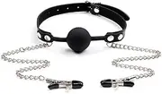 Ball Gag With Nipple Clamps BDSM Fetish Sex Toy For Men Women Couples Adult Mouth Restraints Bondage S+M Black