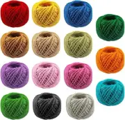 15Pcs Colorful Jute Twine, 2mm 3 Ply 82Ft of Each Natural Jute String for Gift