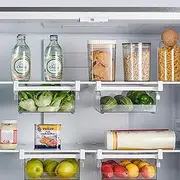 Fangoo 2pcs Fridge Organisers Fridge Drawer Storage Bins with Adjustable Slide Rail Under Shelf Fridge Storage Drawers Refrigerator Organizer Bins for Fruits Vegetable Egg Meat