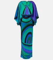 [Pucci] Pucci Iride silk twill maxi dress and cape set AU 14 green