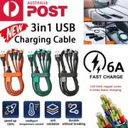 3 in 1 Multi USB 6A FAST CHARGING Charger Cable Cord for Samsung Google IOS