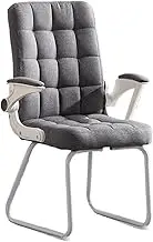 Executive Desk Chair Fabric Cushion Home Office Chair Comfortable and Soft Desk Chair Medium Backrest Office Chair Metal Base Without Wheels Office Chair(Gray)