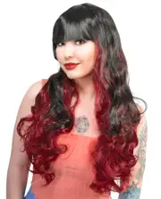 Quinn Red and Black Layered Curly Womens Costume Wig