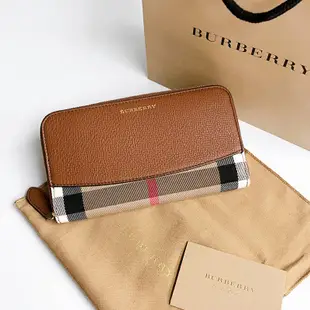 美國百分百【全新真品】Burberry 皮夾 長夾 錢包 皮革真皮 拉鍊 精品專櫃 logo 男女通用 棕色 BD05