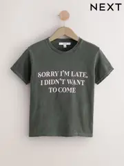 Charcoal Grey Slimmer Fit Fun Slogan Graphic Print Short Sleeve Crew Neck T-Shirt (H50066) | $45