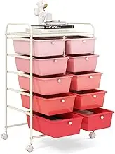 GOFLAME 10-Drawer Rolling Storage Cart, Art Craft Storage Organizer on Wheels, Multipurpose Movable Utility Cart for School, Office and Home, Pink