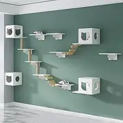 Cat Wall Furniture Wall Mounted, Cat Wall Shelves, Kitten Tree House, Kitty Wall Perch, with Climbing Shelves, Perches, Bridge(17PCS)