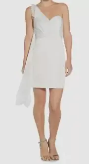 $195 Aidan Mattox Women White Drape One-Shoulder Dress Size 6