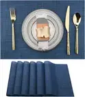 Navy Blue Washable Vinyl Placemats Set of 6 - Heat Resistant 17x12 Inch