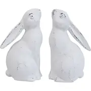 2pc LVD Iron Bookends Pair Doorstops Rabbits Door Stopper 9.5x16.5cm White