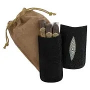 Tampa Fuego Black Leather Cigar Case Genuine Stingray Full 7"