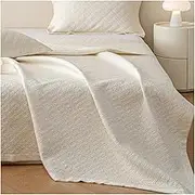 Quilt Set Twin Full/Queen Size Classic Pattern Cool Feeling Tencel Lightweight Bedding Bedspread Coverlet for All Season, 1 Quilt 2 Pillowcase(White,230x250cm+48x74cm x2)