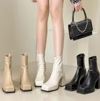 在飛比找樂天市場購物網優惠-時尚部落高跟鞋短靴子女2024年秋季新款韓版粗跟馬丁靴黑色瘦
