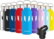 [Super Sparrow] Water Bottle Insulated - 350ml/500ml / 750ml / 1L - Standard Mouth Flask - BPA Free, Leak Proof Drink Bottle - Ergonomic Straw Water Bottles for Work, Travel, Sports, Outdoor - 2 lids