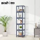 ZUNI 5-Tier Display Cabinet Storage Flip-Top Shelves Stand Rack Bookcase Grey