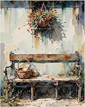 TAOPAOLAB Country Paint by Numbers Kit for Adults - DIY Rustic Bench with Basket and Hanging Flowers Painting on Canvas 16x20 Inches, Acrylic Paint Set for Beginners, Art for Home Decoration or Gifts