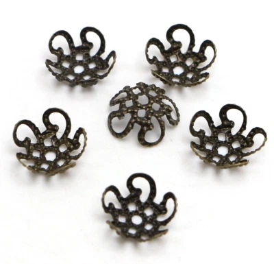 500 Bronze Filigree 5-Petals Flower Bead Caps 10mm Fit 10-12mm Bead Jewelry Find