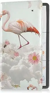 [Caihoyu] Premium Leather Auto Registration Insurance & ID Card Holder Men Women Automobile Wallet Case Organizer for Documents, Cards, License Art Flamingo
