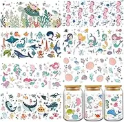 Rngmsi UV DTF Cup Wrap Transfer for Glass - 8 Sheets Under The Sea Animal UV DTF Wraps, Mermaid Turtle Whale Uvdtf Decals, Waterproof Rub on Transfer Stickers for 16 oz, DIY Wood Crafts