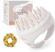 AIMIKE Soft Silicone Scalp Massager Brush, Exfoliator for Dandruff, Head Scrubber for Thick Curly Wet Dry Hair of Women Men Kids, Beige