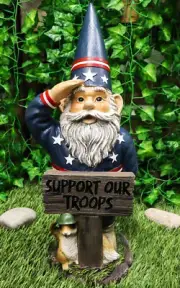 Ebros 17"H USA Patriotic Gnome And Squirrel In Salute Statue Support Our Troops