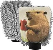 XYMZR Soda Capybara Funny Absorbent Microfiber Car Wash Mitt, Funny Cute Anime Scratch Free for Cars Cleaning, Home Cleaning Mitts, 2 Pack, 10.24” L x 7.09” W