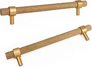 4 Pack Wooden Drawer Pulls, Beech Wood Drawer Handles 9Inch Hole Center Wood Hardware for Cabinets Dressers with Screw, 11.02 Inch Overall Length Perfect Replacement Old Handles,Rose Gold