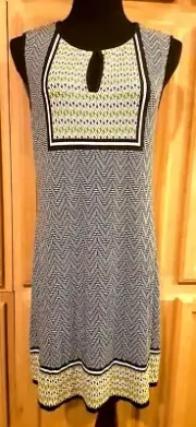 Sophie Max Studio 5B06R54 Navy/Citron Abstract Keyhole Stretch Jersey Dress $98