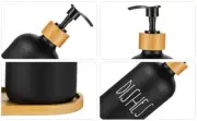 2 Pack Soap Dispenser Bottle with Bamboo Pump Soap Tray 16 Oz Refillable paXCD