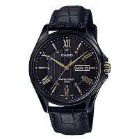 在飛比找Yahoo奇摩購物中心優惠-CASIO 高雅時尚經典黑混搭羅馬金字休閒皮帶錶-(MTP-
