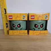 Lego Green 2 Skeleton Zombie Storage Head Container NEW Halloween Decor Small