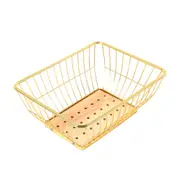 Deco Gold Plated Metal Fruit Basket Fruit Bowl Wooden Base 28*22.5*11.2 cm
