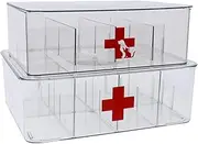Xbopetda First Aid Box and Pet Frist Aid Storage Bin, Acrylic Medicine Kit Case Organizer Empty, Divided First Aid Storage Box Kit with Hinge Lid, Emergency Kit Storage Box for Family and Pet (Clear)