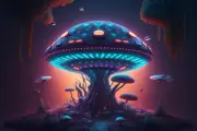 Alien UFO Mushroom Trippy UV tapestry, Blacklight Reactive Psychedelic Tapestry