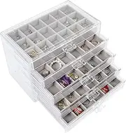 Nwvuop Acrylic Jewellery Box with 5 Drawers Adjustable Earring Storage Holder Clear Jewellery Storage Organiser for Rings Earrings Necklace Makeup Cosmetic Storage Box Grey