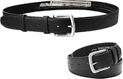 [Generic] Money Belt, Security Travel PU Leather Belt, Anti-Theft Hidden Zipper Pocket, Blocking Travel, Secure Storage for Cash, Cards, and Valuables, Adjustable Fit, Black, 125cm, Unisex