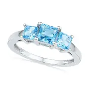 Princess-Cut Blue Topaz Three Stone Ring in Solid 10K White Gold