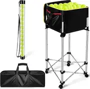 Deekin 2 Pcs Portable Ball Cart and Tennis Ball Pickup Collector Tennis Basket on Wheels with Storage Bag Tennis Ball Picker Upper Tennis Ball Tube Retriever for Baseball Storage