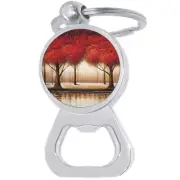 Red Trees Bottle Opener Keychain - Metal Beer Bar Tool Key Ring