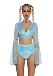 [Club Exx] Dazed Dreamer Sequin Wrap Top - Green