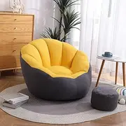 Bean Bag Chair Cover +Footstool Cover Petal-Shaped Bean Bag Chair Cover Sofa Lazy Sack Soft Beanbag Chair (No Beans) for Kids, Adults, Couples - Bean Bag Chair,Yellow Gray Stitching